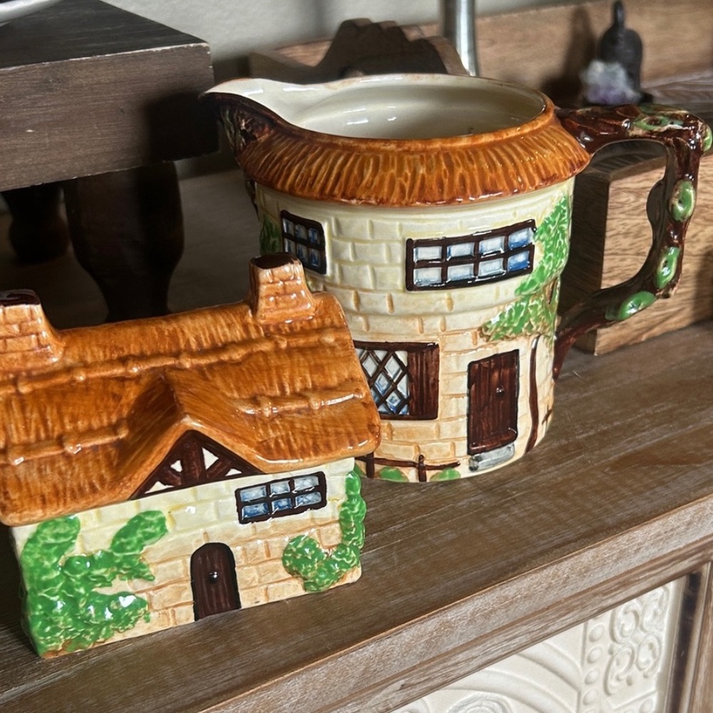 Vintage Beswick Ware Hand-Painted Pottery Pitcher & Jam Pot Cottage Ware England
